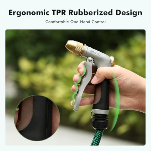 RESTMO Metal Water Hose Nozzle, High Pressure Garden Sprayer, Brown
