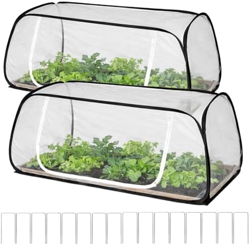 2 Pack Pop Up Raised Garden Bed Covers, 45x22x18 Inch Mesh with Zipper Door