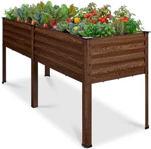 Best Choice Products 72x24x30in Non Toxic Galvanized Raised Garden Bed, Metal Elevated Planter Box, Vegetable Garden, 100% Non Toxic Materials - Dark Brown Wood Grain
