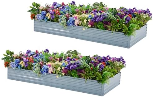 Meberam 6x3x1FT Galvanized Raised Garden Beds Kit 2 PCS Set, Grey