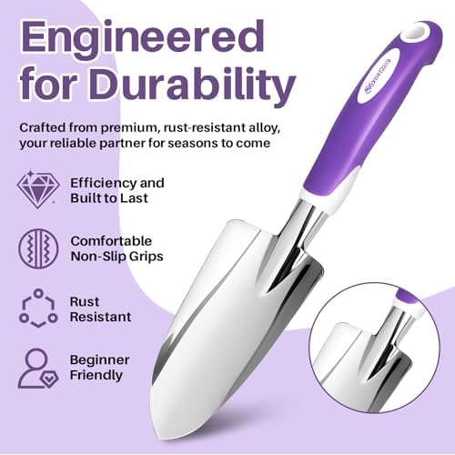 Garden Tool Set, 10 Pcs Heavy Duty Gardening Tool Kit Women Garden Gift Set Aluminum with Non Slip Ergonomic Handle, Storage Tote Bag and Gloves, Garden Supplier for Women&Men(Purple)