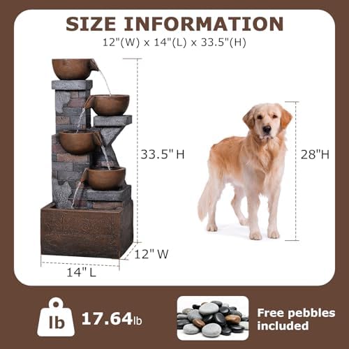 33.5" Tall Outdoor Water Fountain with LED Light