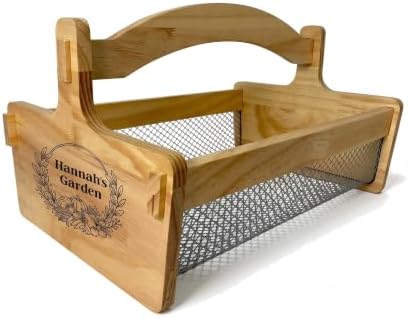 Personalized Wooden Harvest Basket with Name, Custom Engraved Garden Basket with Wire Mesh, Lightweight Vegetable Gathering Trug, Gardening Gifts for Women, Mom, Gardeners, 13 x 8.5 x 8 in