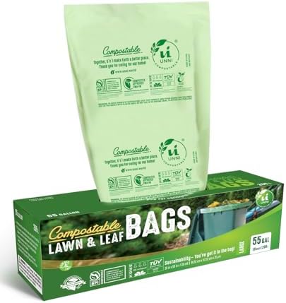 UNNI 50-55 Gallon Compostable Bags, 10 Count, 208 L, Extra Thick 1.38 Mil