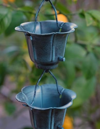Nutshell Stores Flower Cups Rain Chain - Patina - 18 Feet