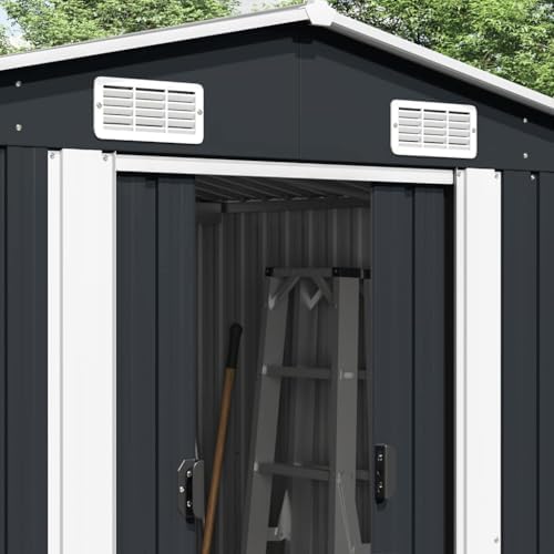 Large Metal Garden Shed 101.2x192.5x71.3 Inch Anthracite Outdoor Storage House with Sliding Doors and 4 Vents for Garden Tools and Equipment