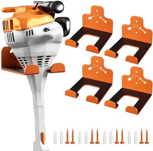 Garage Storage Trimmer Rack, Weed Whackers Holder Organizer, Orange, 4 Pack