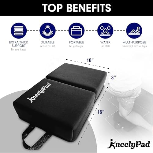 KneelyPad by Kneely | Kneeling Pad for Gardening, Exercise, Cleaning, & Mechanic Work | Extra Thick Memory Foam Knee Cushion for Gardening & More with Washable Cover | Foldable Knee Pad with Handle