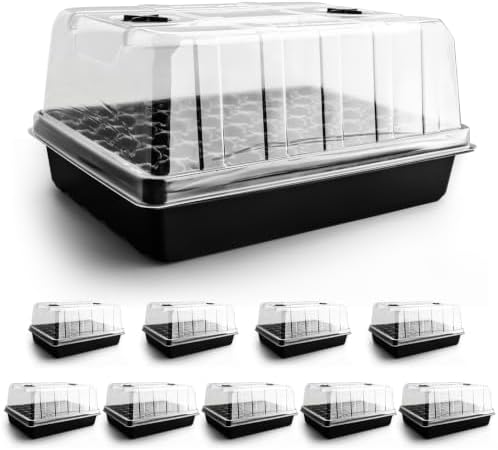 RooTrimmer 10-Pack Seed Starter Trays with 5" Tall Dome & 54-Cell Plug Tray