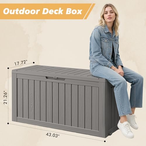 Fancyango 85 Gallon Large Outdoor Storage Deck Box Waterproof, Grey