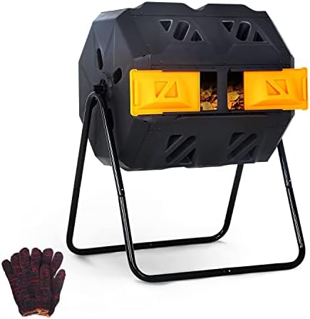Compost Bin,Outdoor Compost Tumbler 42 Gallon Composter BPA Free Dual Chamber Composting Rotating for Garden Yard Orange