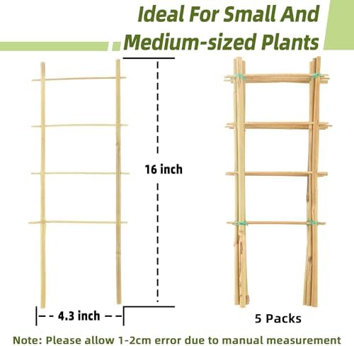 Avalution 5 Pack Bamboo Trellis for Climbing Plants Indoor, 16 Inch Garden Ladder Trellis for Potted Plants, Fan-Shaped Small Plant Support Trellis for Houseplants Ivy Hoya Vine Monstera