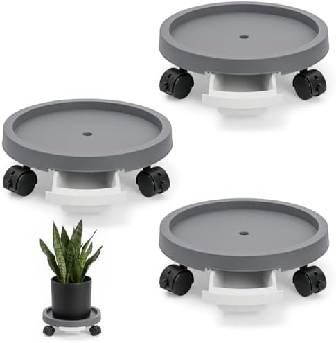Covzoe Set of 3 Plant Caddy with Wheels and Drainage Tray, 9 Inch