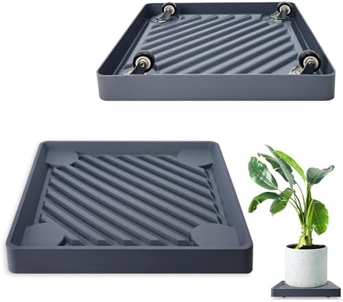 2PCS Square Plant Caddy with Hidden Wheels, Heavy Duty Rolling Plant Stand Caddy with Wheels, Pot Base for Indoor Outdoor, Gray, 13 inches