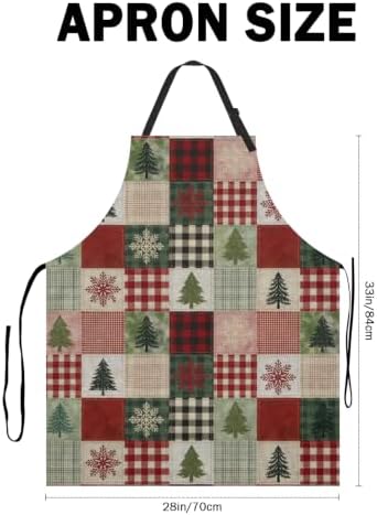 Christmas Aprons Xmas Square Checkered Kitchen Apron with 2 Pockets
