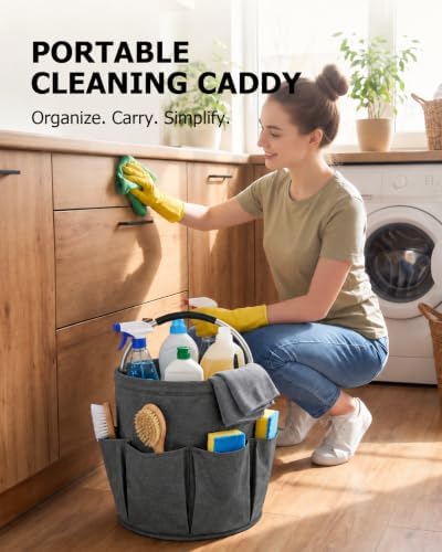 Foldable 4.5 Gals Cleaning Caddy Bucket Organizer Bag for Cleaning Supplies