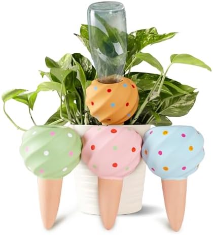 RoseFlower 4 Pack Large Terracotta Self Watering Spikes, 210ml *4 Plant Watering Devices, Decorative Self Plant Watering Stakes Insert Terracotta Automatic Watering Globes for Indoor Outdoor Plants