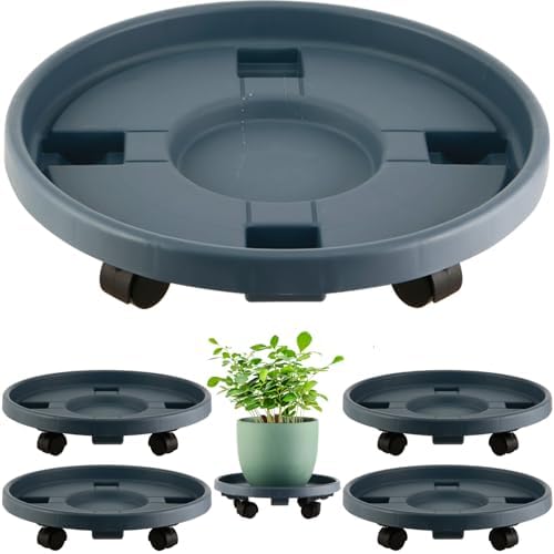 5 Pakcs Large Plant Caddy with Wheels 15.8" Rolling Plant Stands Heavy-duty Plastic Plant Roller Base Pot Movers Plant Saucer on Wheels Indoor Outdoor Plant Dolly with Caster Tray Coaster Grey