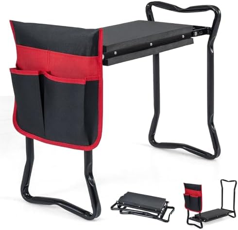 Foldable Garden Kneeler and Seat with Wide Soft Foam Pad, Black