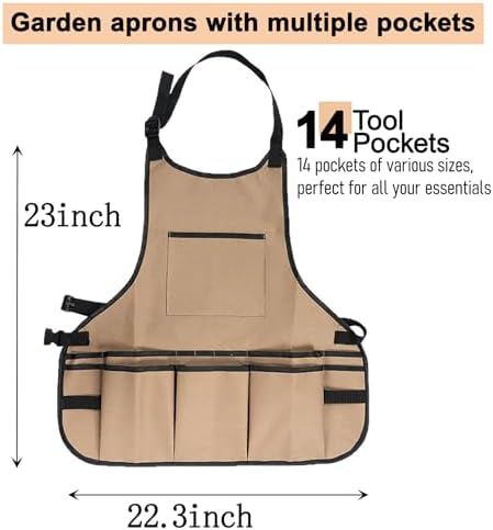 Gardening Apron with Pockets, Adjustable Oxford Garden Apron for Women Men
