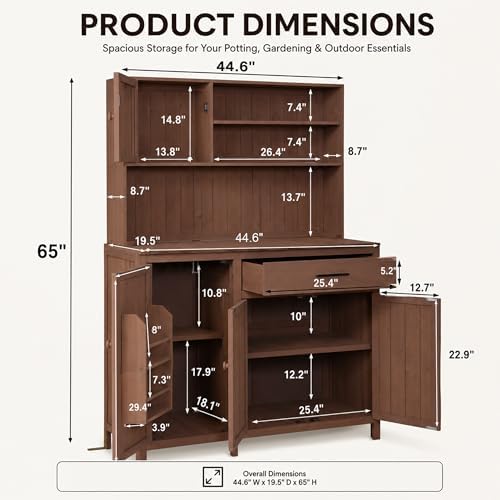 Potting Bench with Hutch, Solid Fir Wood Garden Workstation