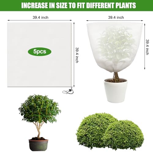 NNG 5PCS Winter Plant Covers Freeze Protection 39.4x39.4Inch Frost Blanket Shrub Covers with Drawstring Plant Protector Shrub Jacket Winter Tree Cover for Outdoor Plants, Shrub Potted Plants