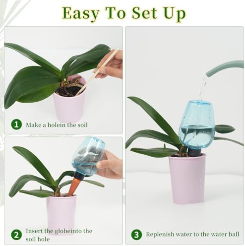 3pcs Plant Self Watering Globes, Plastic Water Bulbs Top Fill, 12.3 oz Plant Watering Devices System Slow Release Terracotta, Water Spikes Stakes for Indoor (Blue-3pack)