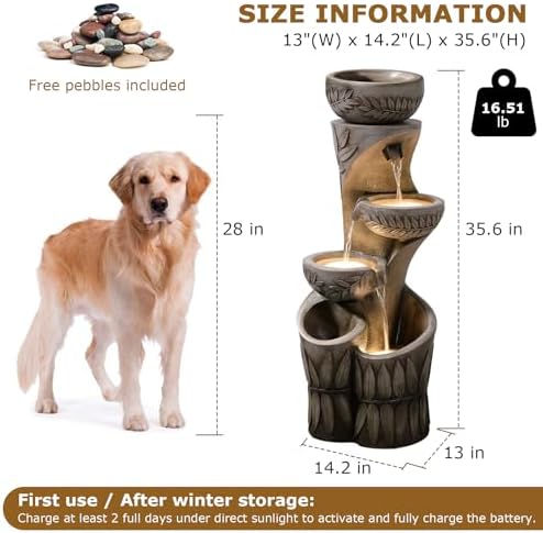 4 Tiered Solar Water Fountain Outdoor Garden Waterfall Fountains