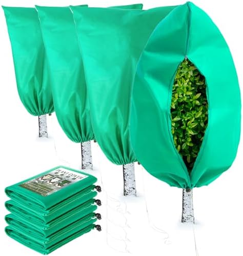 Homimp Plant Covers Freeze Protection, 4 Pack Frost Covers with Zipper Drawstring (71" x 47.3") Plant Protection Cover Bags for Outdoor Winter Frost Cold Weather Shrubs Trees Jacket Covers,Green