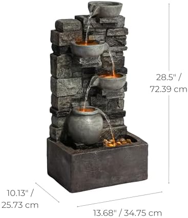 Teamson Home 28.5" Outdoor 4-Tier Cascading Water Fountain, Gray