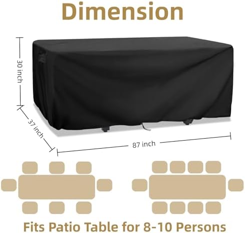 Patio Dining Table Cover for 8-10 Person Large 7-8 FT Rectangle Furniture