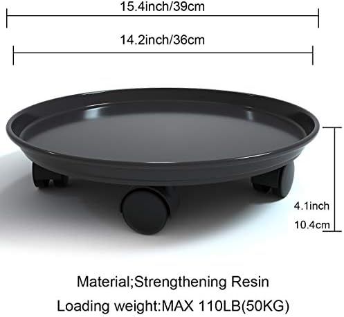 Plant Caddy with Wheels 15.5 Inch - 2 Pack Plant Caddy on Wheels Heavy Duty,Plant Dolly Plant Tray with Wheels Planter Caddies Indoor/Outdoor, Black