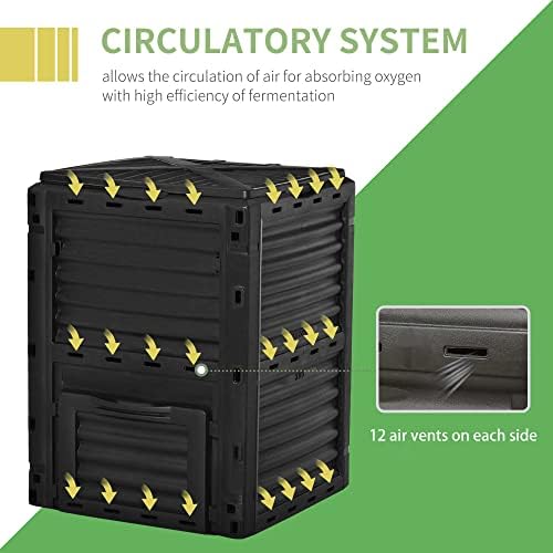 Compost Bin Outdoor 80 Gallon Garden Composter, with 48 Vents and Sliding Doors, Lightweight Outdoor Compost Box for Garden, Kitchen, and Yard Waste, Black