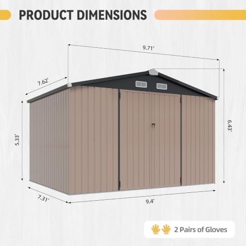 Aoxun 10x8FT Shed with Floor Galvanized Steel Outdoor Storage Shed (Brown)