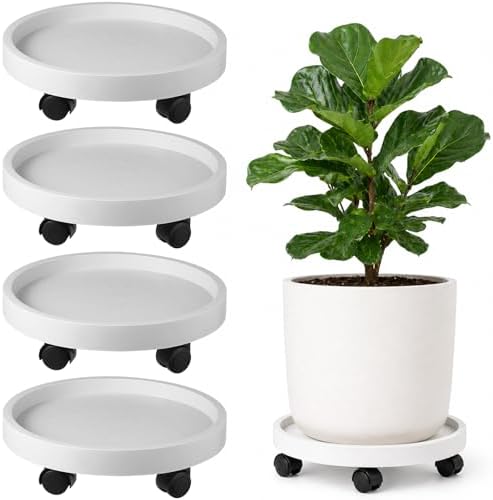 4 Pack 13 Inch Plant Caddy with Wheels Rolling Plant Stand with Casters Plant Dolly Coasters Heavy Duty Large Potted Plant Mover Roller Base for Indoor Outdoor, White