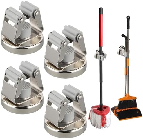 Magnetic Broom Holders,4pcs Sturdy Heavy Duty Magnetic Clips Wall Mount,10lbs No Drilling Anti-broken Magnetic Hooks Broom Mop Brackets for Work Cargo Garage Laundry Van Accessories