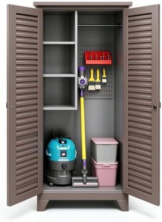 Outdoor Storage Shed with Lockable Doors, Large Tool Storage Shed, Brown