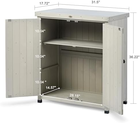 HABAU Outdoor Storage Cabinets Weatherproof for Patio, Garden Work Bench with Shelves & Metal Tabletop, Wooden Potting Table Workstation