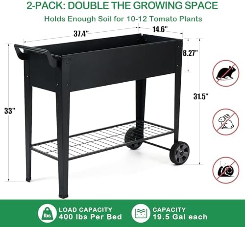 2-Pack 32" Tall Elevated Raised Garden Bed with Wheels and Shelf