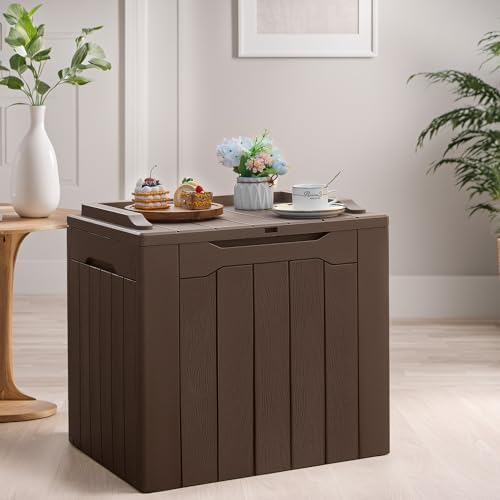 Devoko 31 Gallon Waterproof Outdoor Storage Box Resin Deck Box Lockable and UV Resistant for Patio Furniture,Garden Tools (Brown)