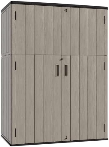 KINYING Outdoor Storage Shed,57 Cu.ft Vertical Outdoor Storage Cabinet Waterproof, Outdoor Resin Tool Shed for Patio Furniture, Garden Tools, Pool Accessories, Lawn Mower(Coffee Color)