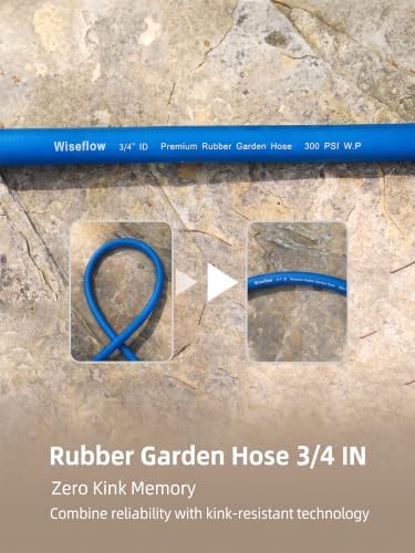 Wiseflow Garden Hose 50FT x 3/4", Heavy Duty Rubber Hose, Water Hose with Five Layered Braiding, Male Female Fittings, 1200PSI Burst, 300PSI Working for Yard, Car Wash, Pets (Blue)