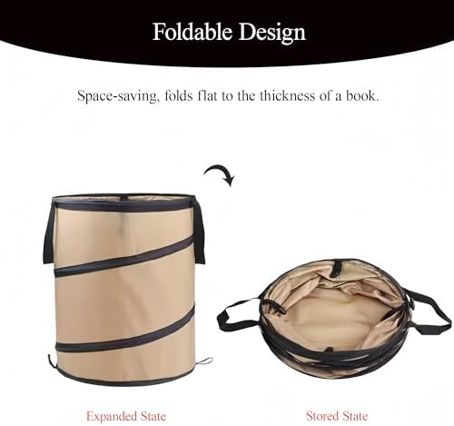 Collapsible Trash Can Camping: Pop up Trash Can, 10 Gallon Collapsible Yard Waste Bag/Leaf Bin, with Clips to Hold Garbage Bag in Place, for Garden, Lawn, Picnicking, Parties, Travel (Brown)