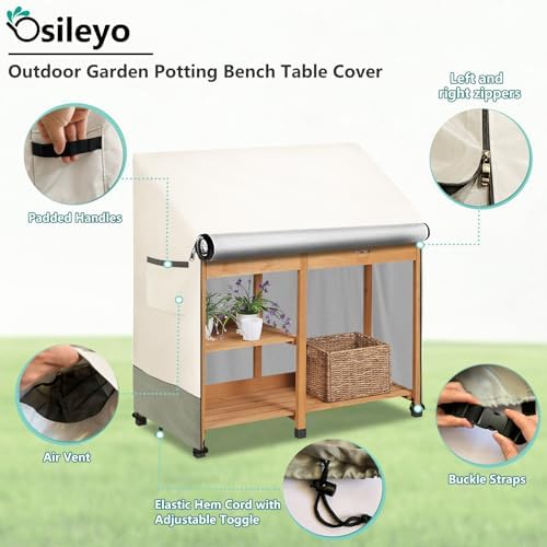 Outdoor Garden Potting Bench Table Cover with Split Zipper,Heavy 600D Duty Waterproof Anti-UV All Weather Protection,47" x 20" x 47" -Beige