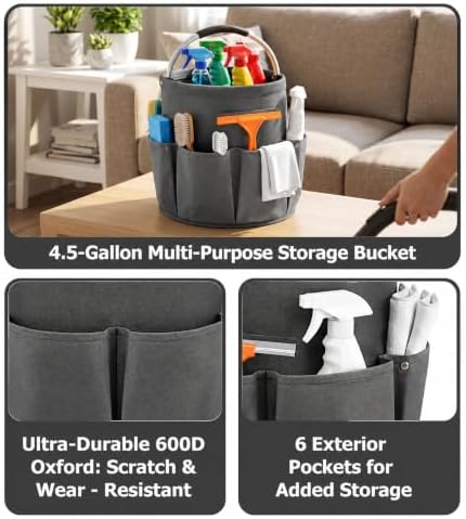 Foldable 4.5 Gals Cleaning Caddy Bucket Organizer Bag for Cleaning Supplies