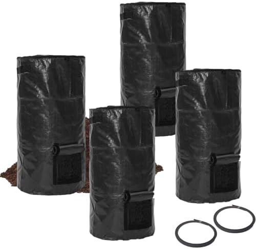 Compost Bin Bags 34 Gallon Garden Compost Bags Outdoor Reusable,Organic Waste Garden Yard Compost Bag Collapsible Leaf Lawn Bags Gardening Container (Black 4pcs)