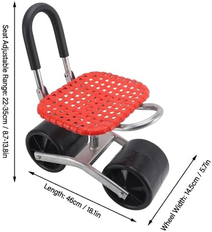 360° Swivel Garden Rolling Seat with Wheels, Red Adjustable Height