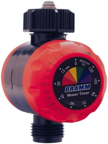 Dramm ColorStorm Premium Water Hose Timer, Mechanical, Turns Water Off Automatically, Up to 120 Minutes of Run Time, Compact for Lawn, Drip, Soaker Hose and Garden, Red