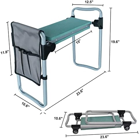 Garden Kneeler and Seat, Smart Design Foldable Heavy Duty Kneeling Bench with Tool Bag and Soft EVA Foam Pad for Senior, Green