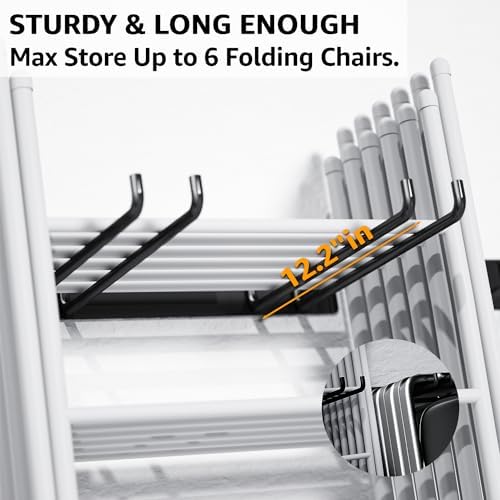 Folding Chair Storage Rack, Garden Tool & Foldable Chairs Organizer Hangers for Garage Organization, Lawn, Beach, Camping, Yard Chairs Hooks Wall Mount, Soild Metal Max Load 240 LBS - 2 Pack